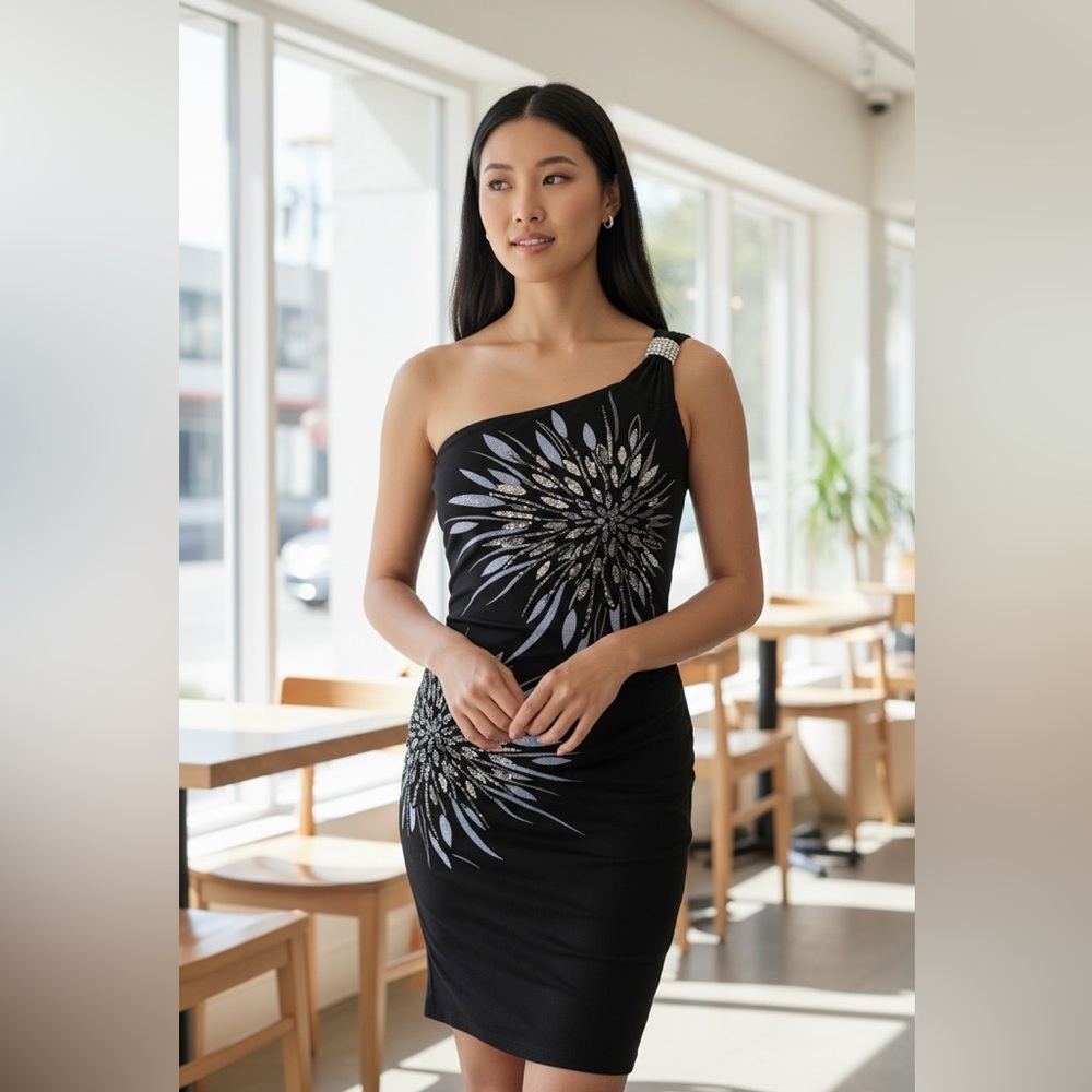 DEMORE ONE SHOULDER STRAP FITTED DRESS